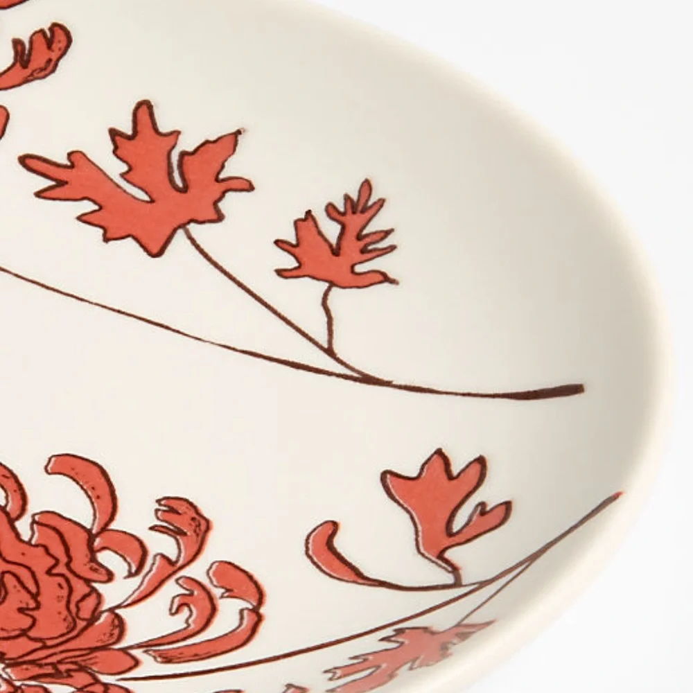 New! Crate&Barrel Red Floral Appetizer Plate Set with Gold Holder